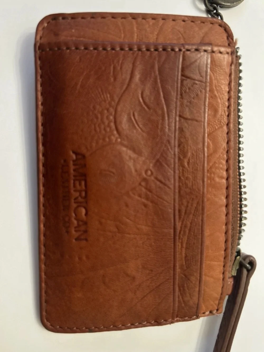 American Originals Brown Leather Card Wallet Keychain